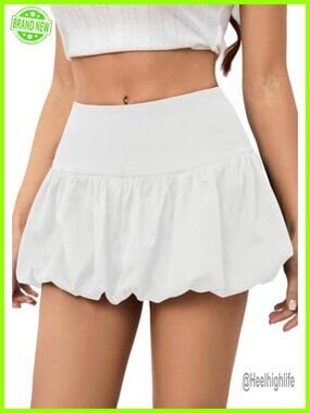 Y2K Bubble Mini Skirt Low Rise Puff Skort with Shorts